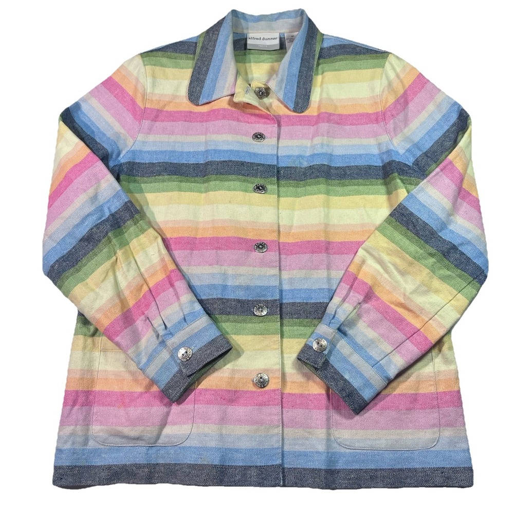 Alfred Dunner Spring Jacket Linen Blend Pastel Rainbow Sz 8 Petite EUC Button Up